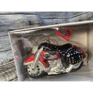 DEPT 56 MERCURY GLASS ORNAMENT RED BLACK MOTORCYCLE HAND PAINTED HAND BLOWN